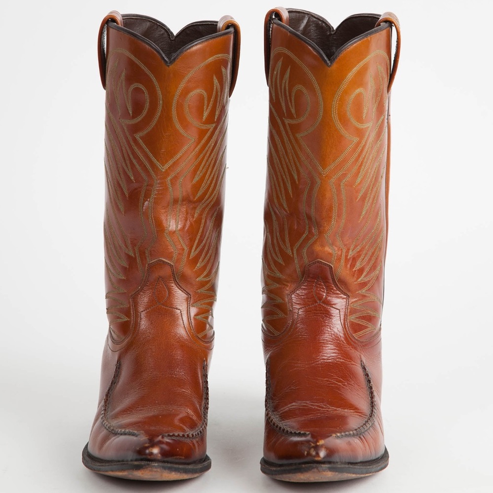 Dan Post Leather Cowboy Western Snip Toe Boots Size 7.5 Brown